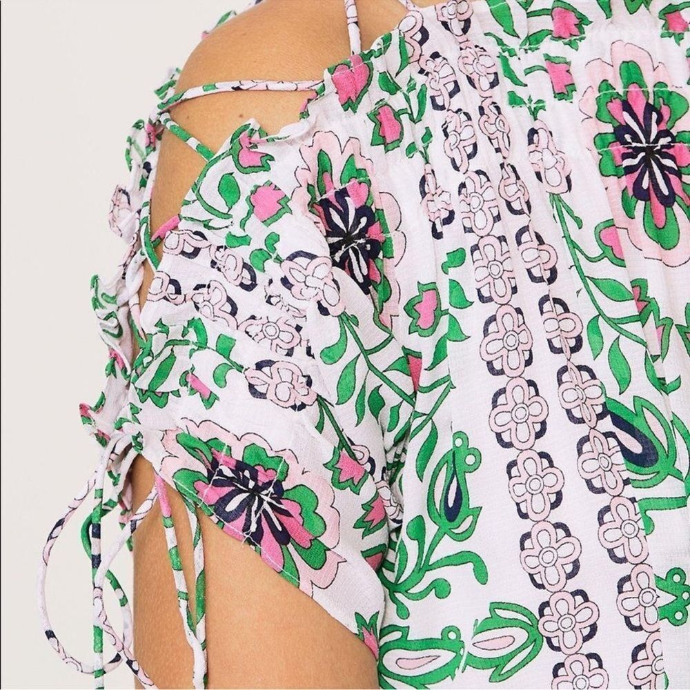 Tory Burch Asilomar Garden Party Asilomar Floral Dress White Purple Green 10 - Picture 4 of 13